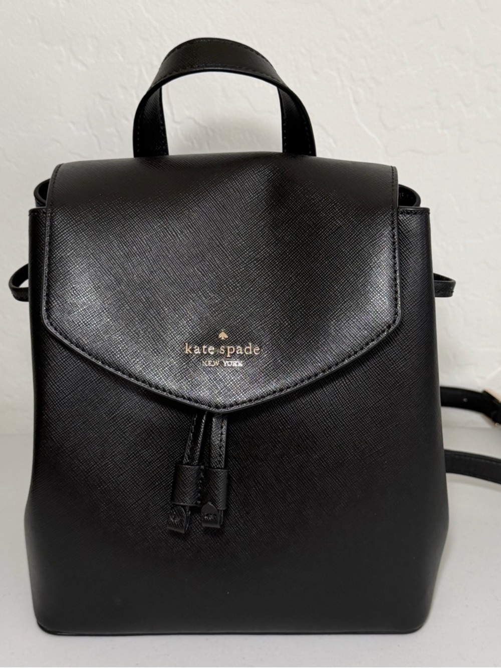Kate Spade Lizzie Black Saffiano Leather Flap Backpack